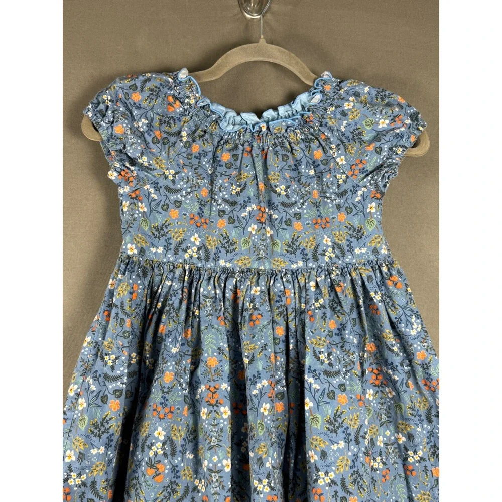 Arya Mine Designs Dress Kids Size 8 Blue Floral Cotton Flutter Sleeve Ruffle